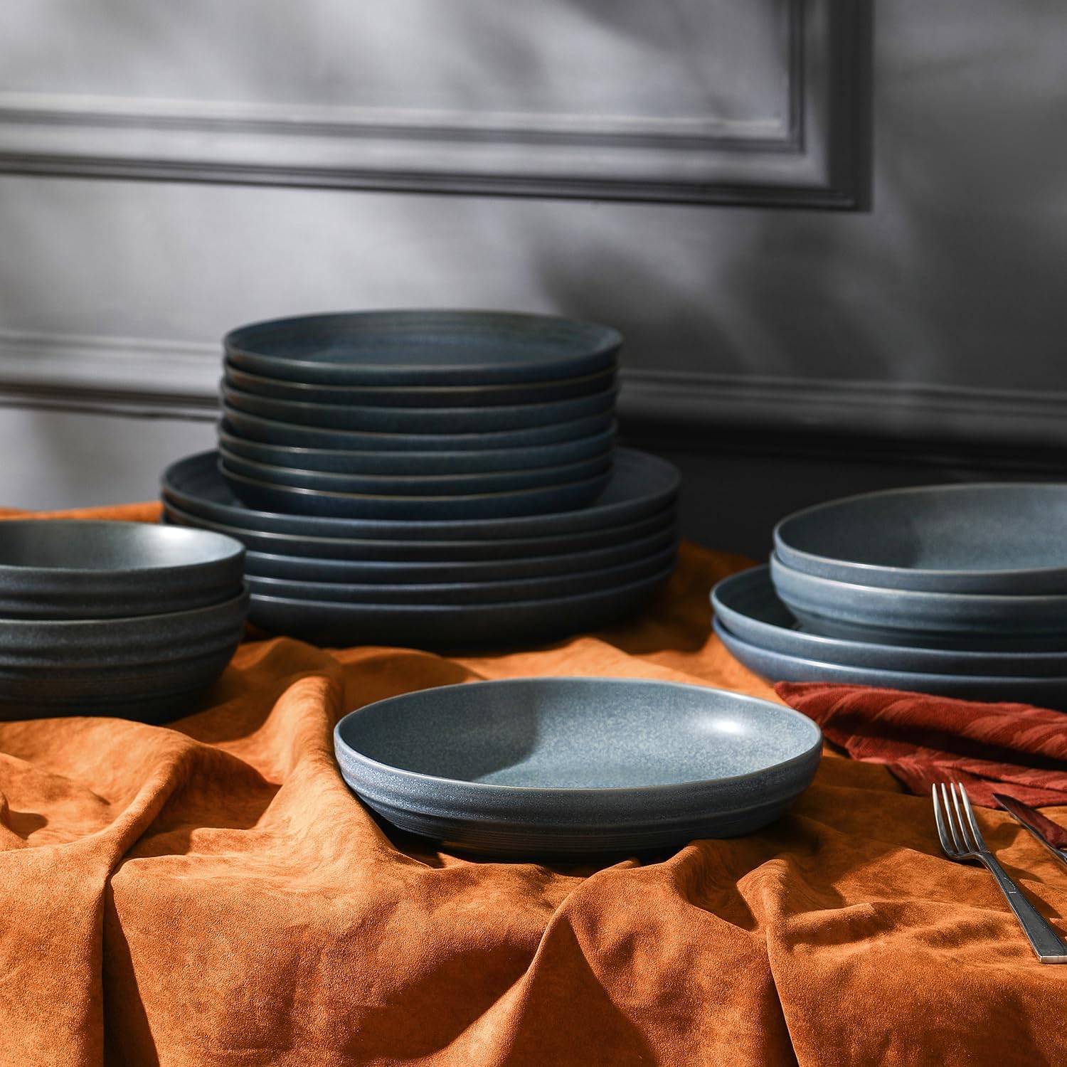 Stone Lain Elio 4-Piece Pasta Bowl Set Stoneware, Blue