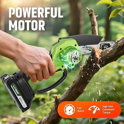 Miniatura 3 de Sharklogger Mini motosierra, motosierras pequeñas eléctricas inalámbricas de 6 pulgadas, motosierra portátil de mano para podar árboles,