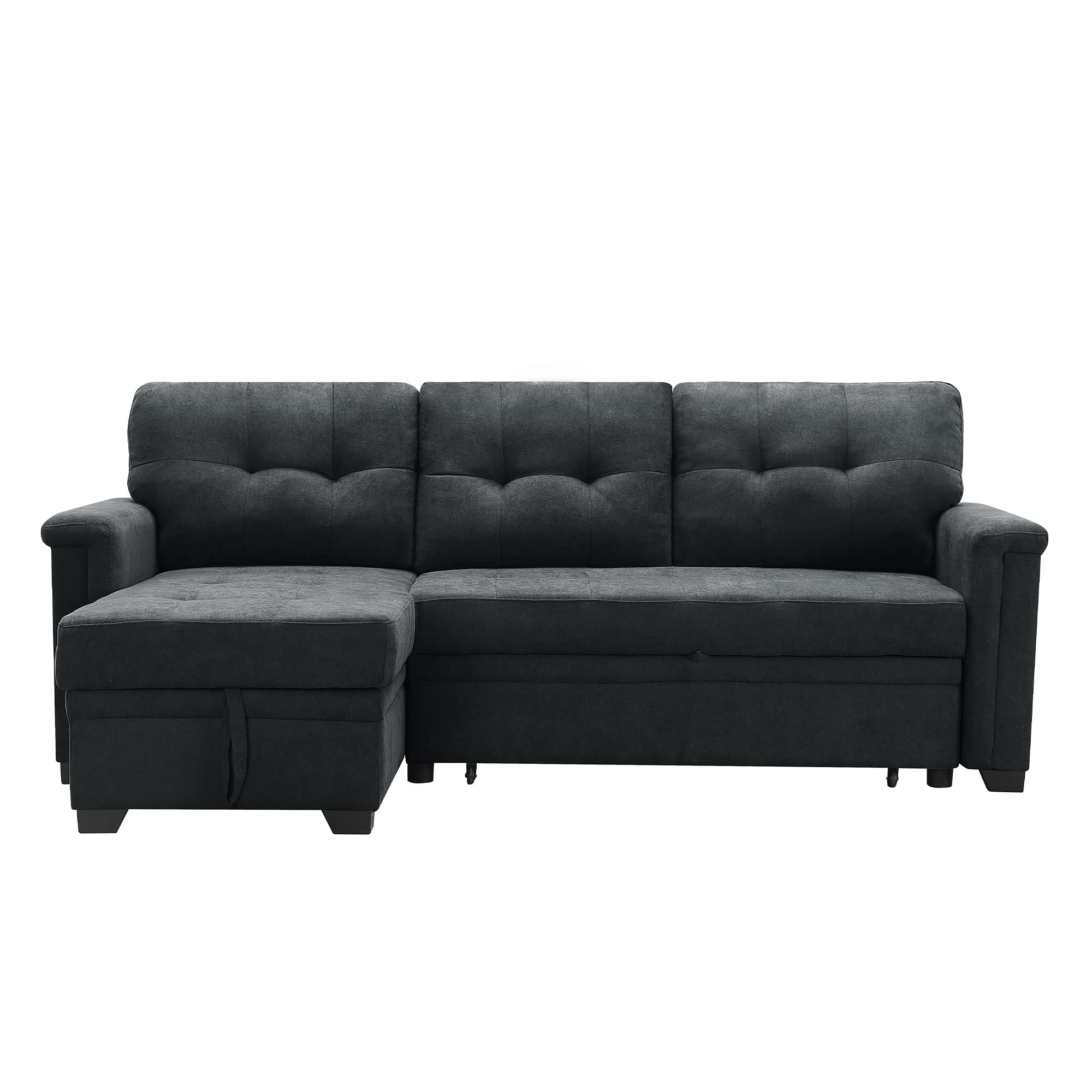 Lilola Home Woven Sleeper Sectional Sofa Chaise with USB Charger and Tablet Pocket, Dark Gray