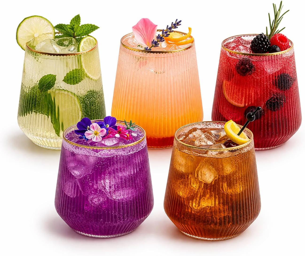 Oojami 40 Pack 14 oz Disposable Plastic Wine Glasses Rim Ribbed Stemless