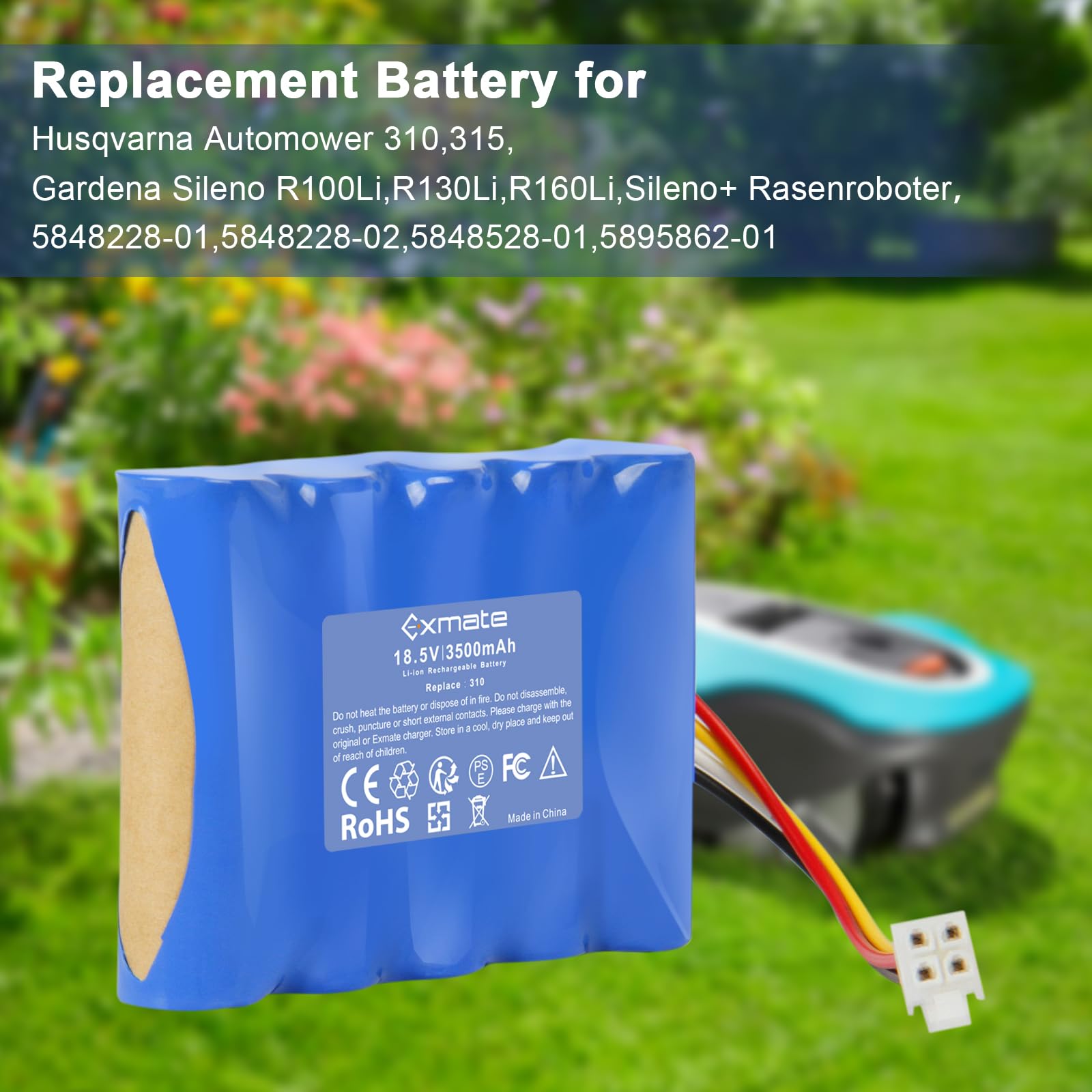 Exmate 18.5V 3500mAh Akku Li-ion Kompatible mit Gardena Sileno R100Li,R130Li,R160Li, Husqvarna Automower 310,315,Ersatz für 584 82 28-01, 584 85 28-01, 584 82 28-01, 589 58 62-01