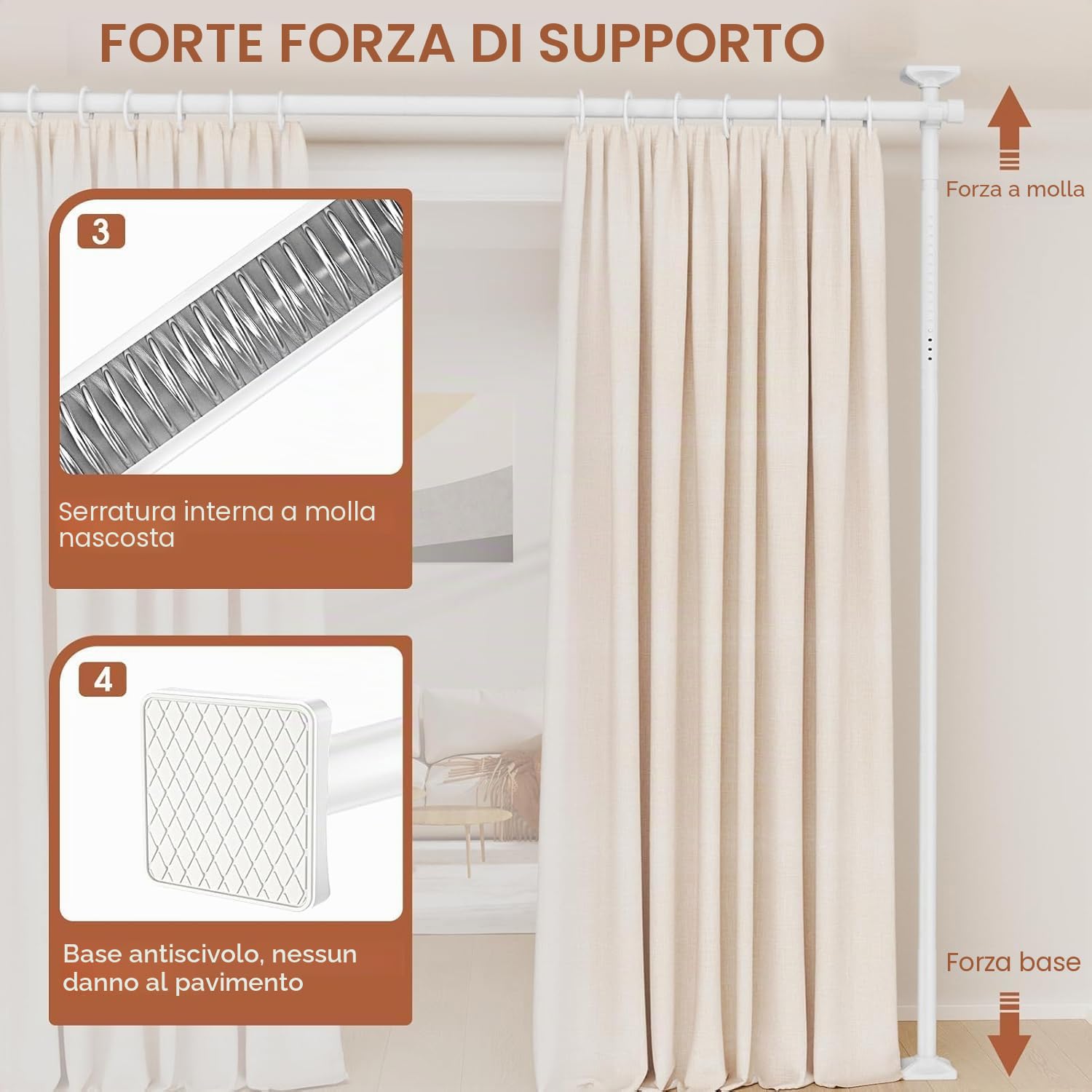 WELDUN Paravento - Divisorio per tende, senza tenda, frangivista per soggiorno, camera da letto o ufficio, 227-312 cm (A), 71-290 cm (B), bianco