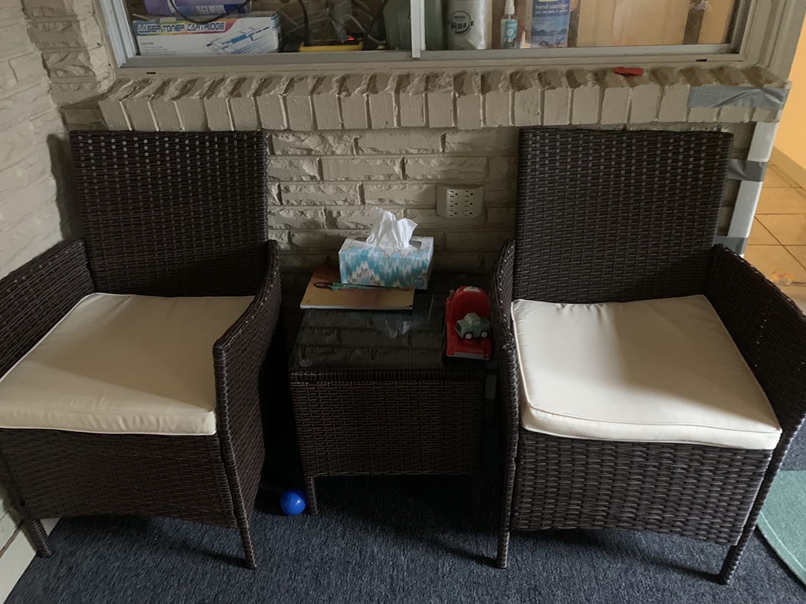 28/mo Finance Patio Furniture Set 3 Piece, Wicker Patio Furniture Sets, Outdoor PE Rattan