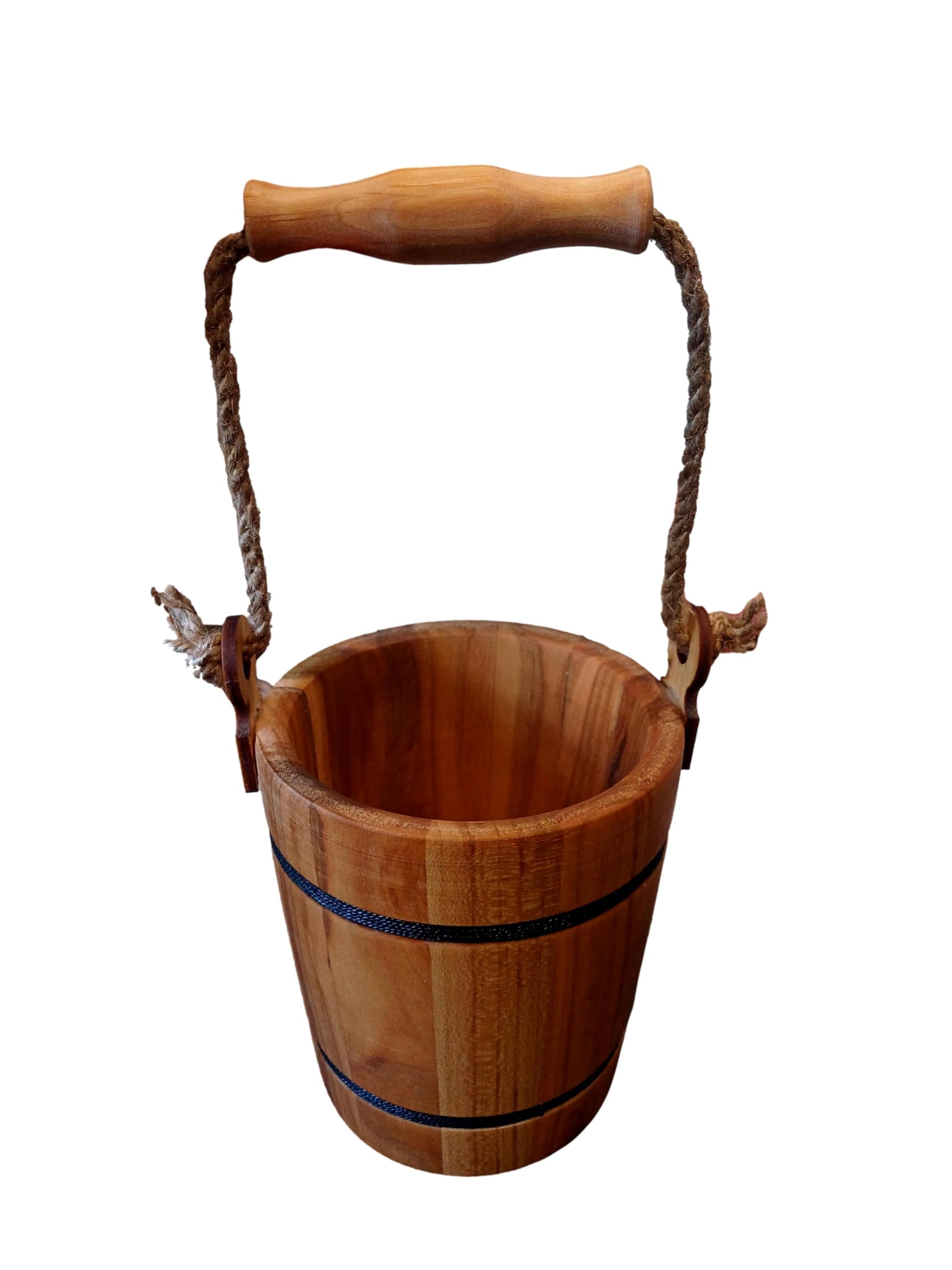 Wooden World - Secchiello decorativo in legno rustico - Organizer, vaso per fiori, contenitore per utensili - Marrone