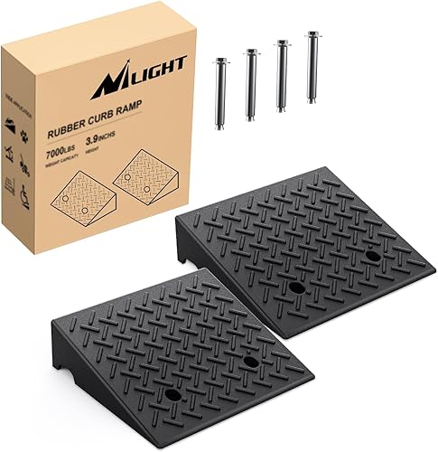 Nilight Rampas de goma para bordillos, altura de elevación de 3.9 pulgadas, rampa de umbral de goma resistente, rampas portátiles de entrada para