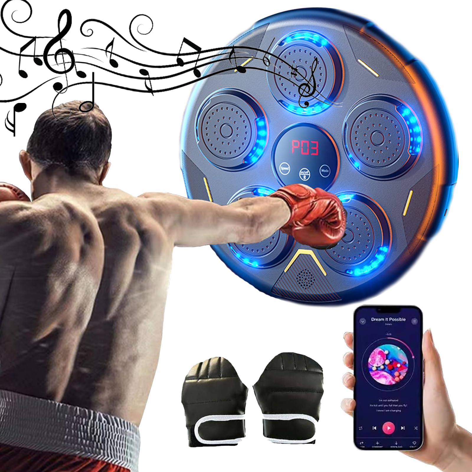 Music Boxing Machine, Bluetooth Smart Boxing Training Punching Equipment Wall Mounted with Boxing Glove, Focus Agility Training Digital Boxing Wall Target Punching Pads Suitable for Kid.