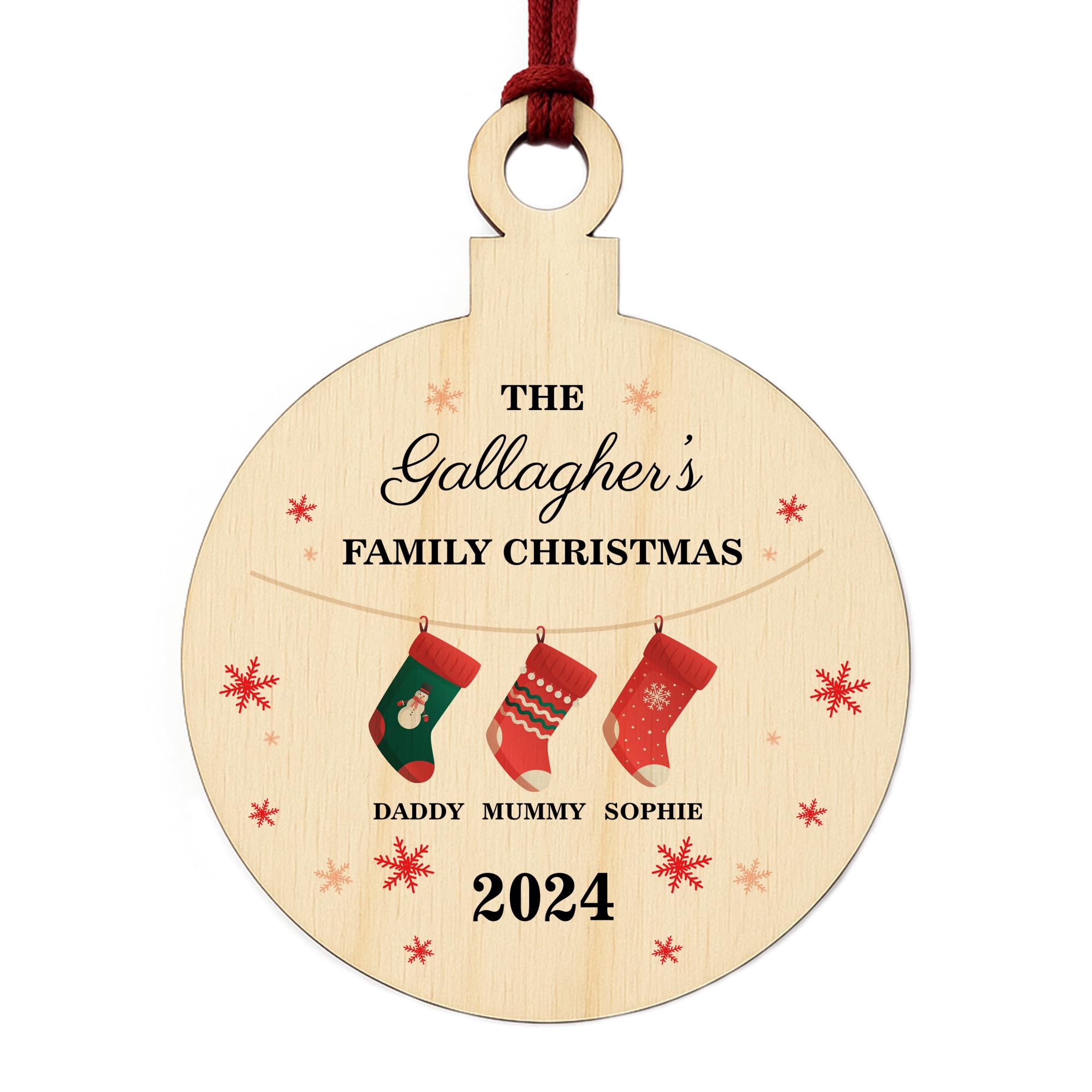 Red Ocean Personalised Christmas Decoration as a Family Bauble - Family Christmas Ornament - Personalised Christmas Bauble - Customisable Names For Each Family Member Keepsake (Design 4)