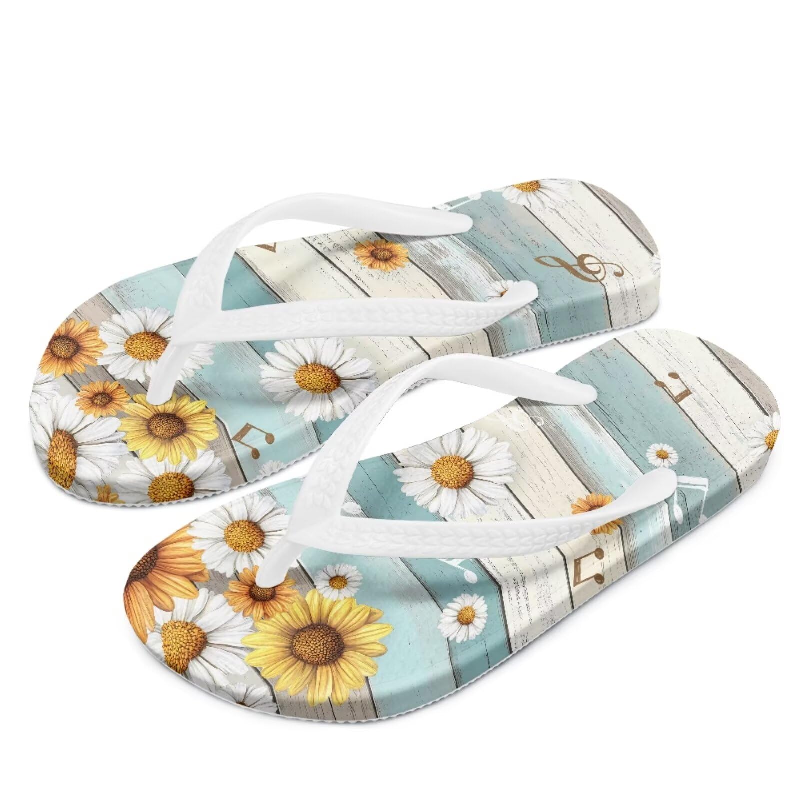 Pointodoor Sunflower Daisy Print Girls Flip Flops Sandals US 13.5 Kids and Toddler Slip on Water Shoes Summer Swim Beach Slide Sandals