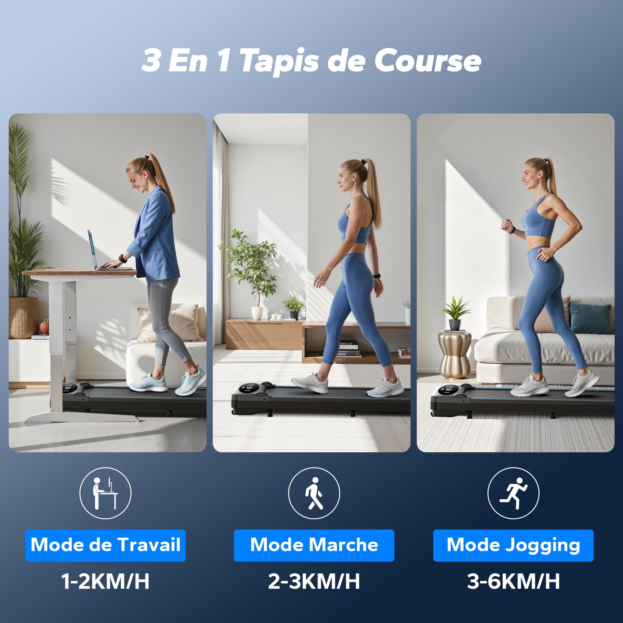 MERACH Tapis de course sous bureau 2 en 1 10 km/h 40 dB silencieux avec télécommande