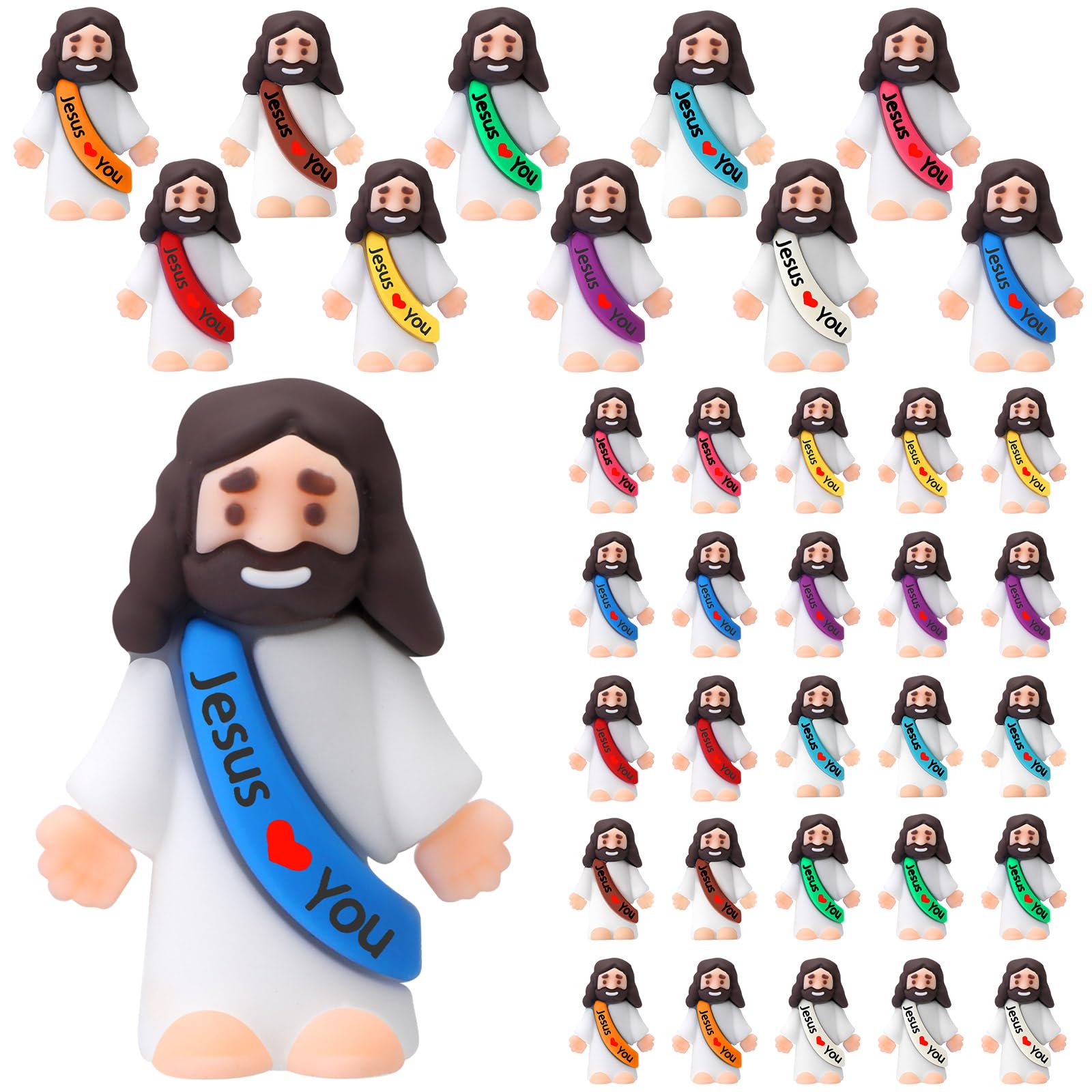 Bememo 25 Pcs Mini Jesus Figures Little Jesus Figurines,Multicolor | Original Design, Jesus Loves You Figures, Hide and Seek, Faith-based Share Gift, Sunday School Party Favor Gift