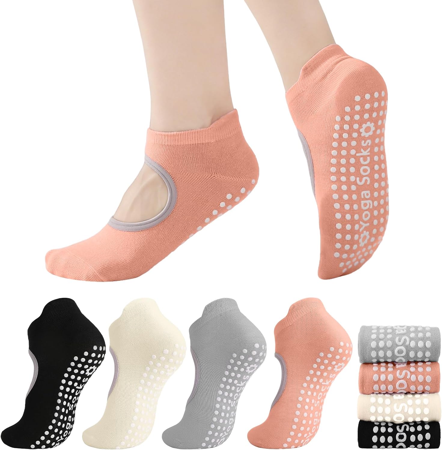 Yoga Socks with Grip for Women, Grippy Socks Woman Pilates Barre Non Slip Yoga Sock