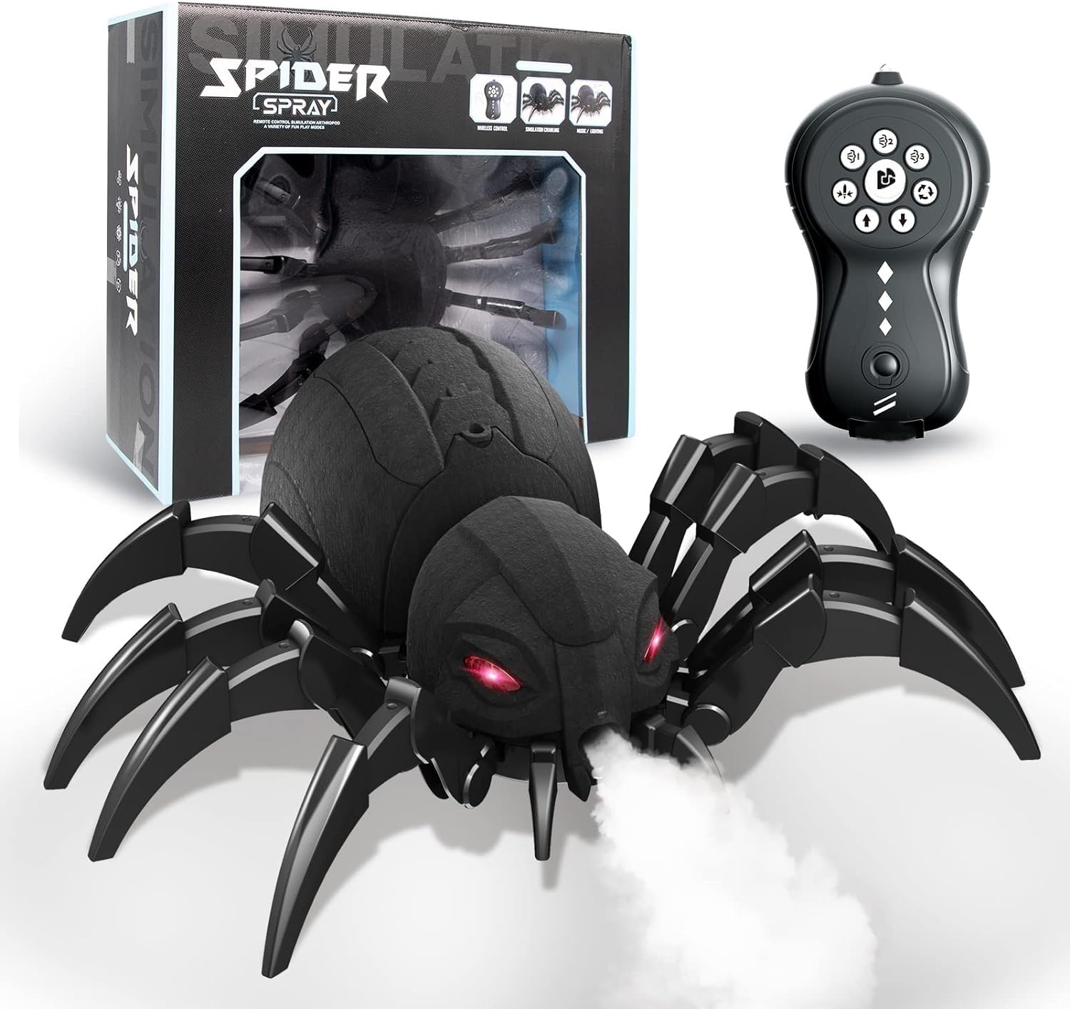 Realistic RC Spider Robot Toy，Remote Control Spider with Spray, Lights, Music, and LED Eyes – for Kids Ages 6-12, Great for Pranks, Halloween Decorations, and Realistic Scurrying Action