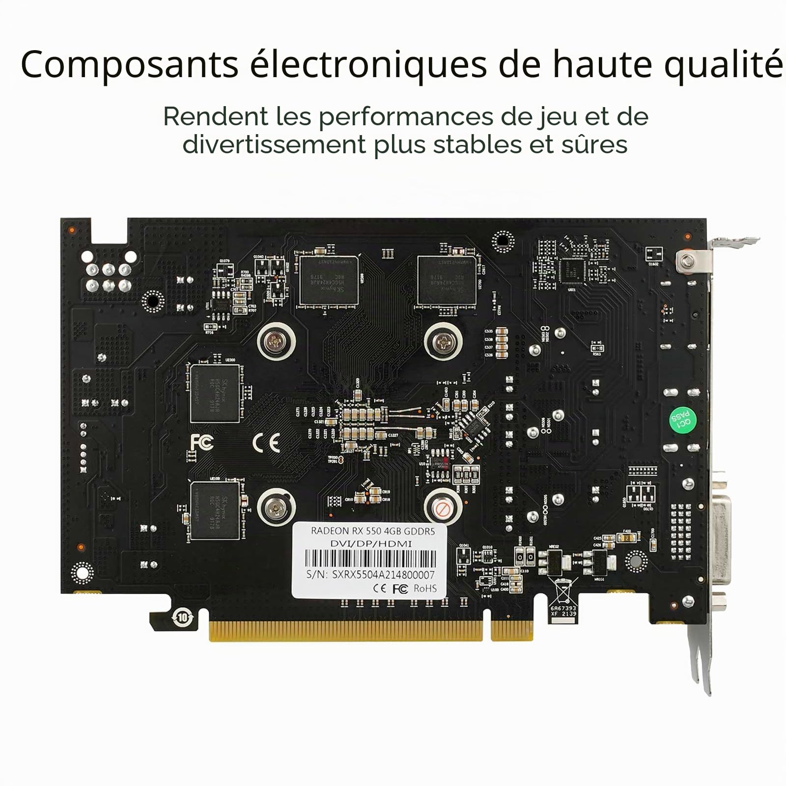 QTHREE Radeon RX 550 Carte Graphique, 4GB GDDR5 128-bit, DVI-D, HDMI, DisplayPort, PCI Express x8, Gaming Carte Video PC, DirectX 12, Computer GPU