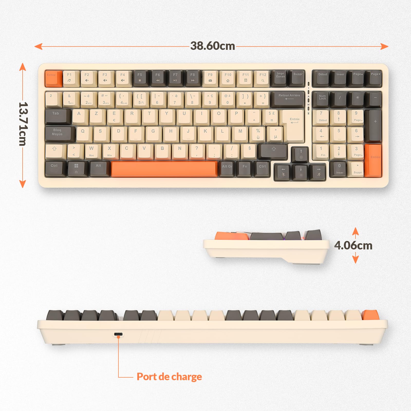 Rii Clavier Mécanique de Jeu Mécanique sans Fil avec pavé Numérique,3 Modes(2.4 GHz/Bluetooth/Filaire),Rétroéclairage LED,Interrupteurs Rouges,101 Touches 96% Layout,pour PC/Windows/Mac/Smartphone