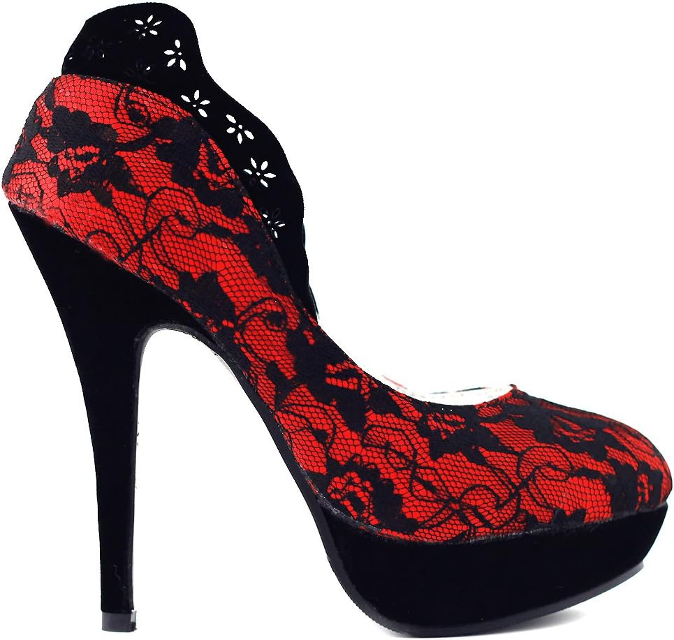 SHOW STORY Red Black Closed-Toe Two Tone Elegant Slip-On Pumps,LF30443RD41,10US,Red