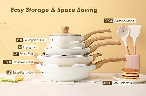 Miniatura 6 de SENSARTE SENSARTE - Sartén antiadherente de cerámica de 9.5 pulgadas, libre de PFOAPFASPTFE añadido intencionalmente, juego de utensilios de cocina