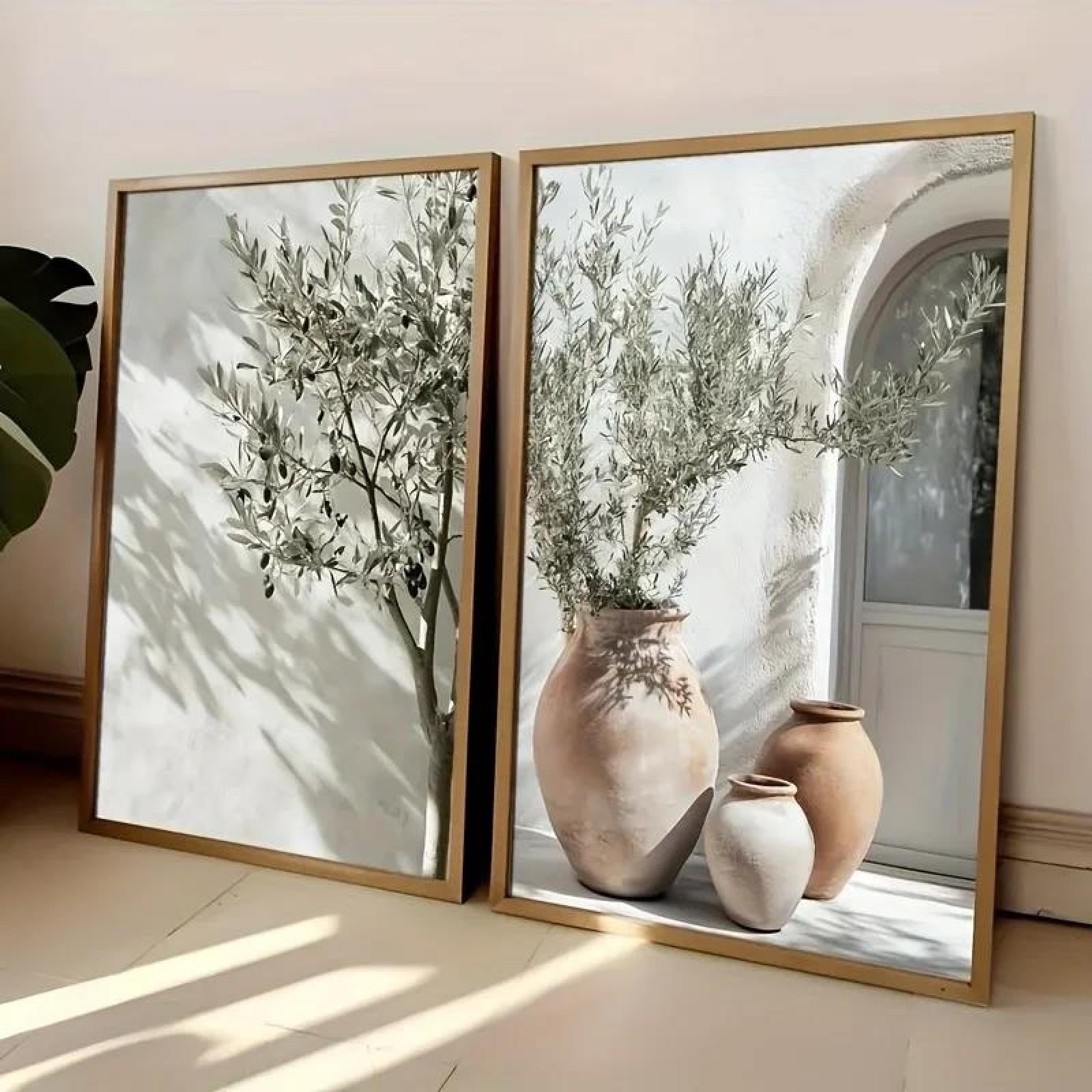 Baibexing Retro Elegant Olive Tree Vase Canvas Painting Poster Wall Art For Living Room Bedroom Dormitory Home Decor 60X80Cmx2Pcs Unframed