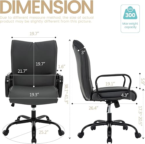 Miniatura 2 de HFGI Living Silla de oficina en casa, moderna silla tapizada de piel sintética con brazos, silla de escritorio giratoria ajustable con ruedas (gris