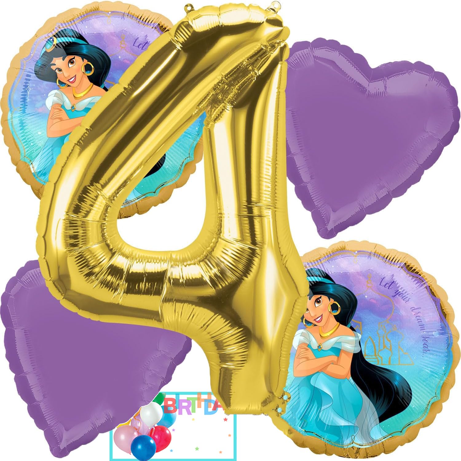Anagram Balloons for Princess Jasmine 4th Birthday Party Supplies Balloon Bouquet Decorations, Multicolored, Party Accessory
