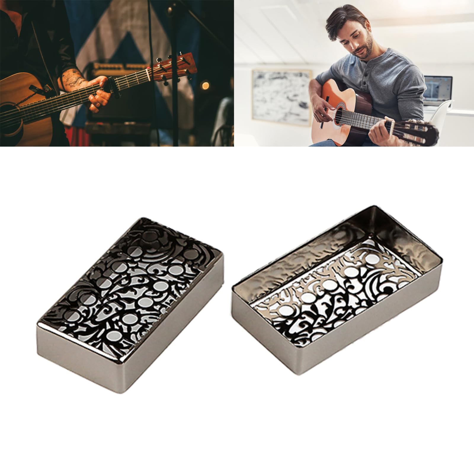 COOLHOOD 2 Pcs Guitar Pickup Replacement Engraved Flower Guitar Humbuckers Pickup Covers for Electric Guitars Accessories