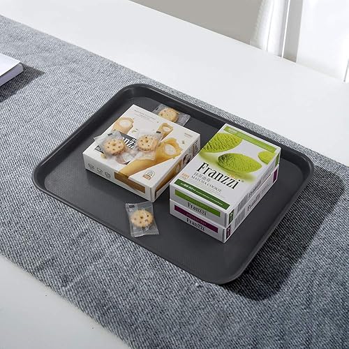 Miniatura 7 de Bandejas de plástico de comida rápida, bandejas de cafetería, paquete de 4 bandejas para servir (gris)