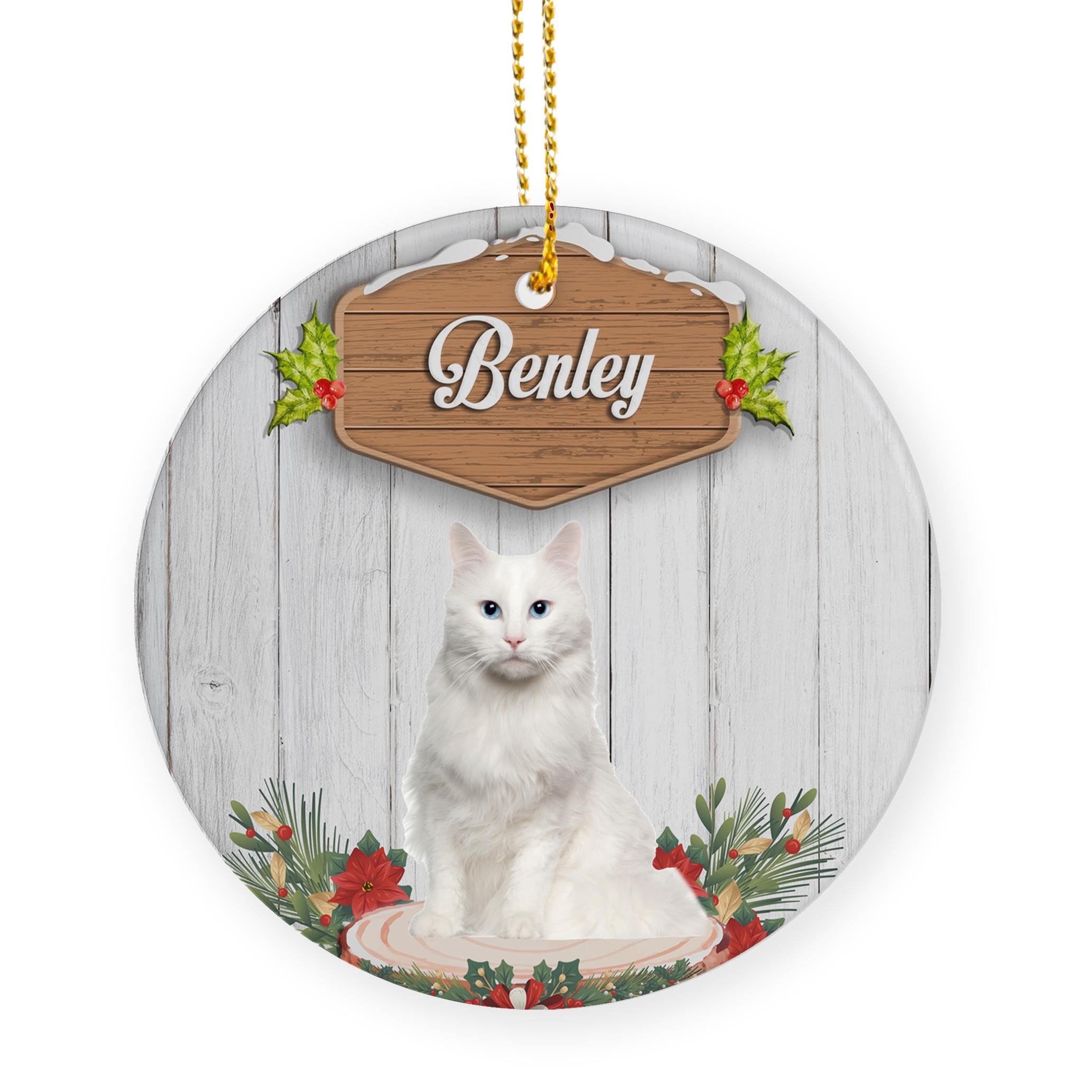 Cerámica Adorno Árbol Navidad Personalizado Gato Angora Turco Blanca Personalizado Adornos Colgantes De Árbol De Navidad Redondo Adornos Colgantes