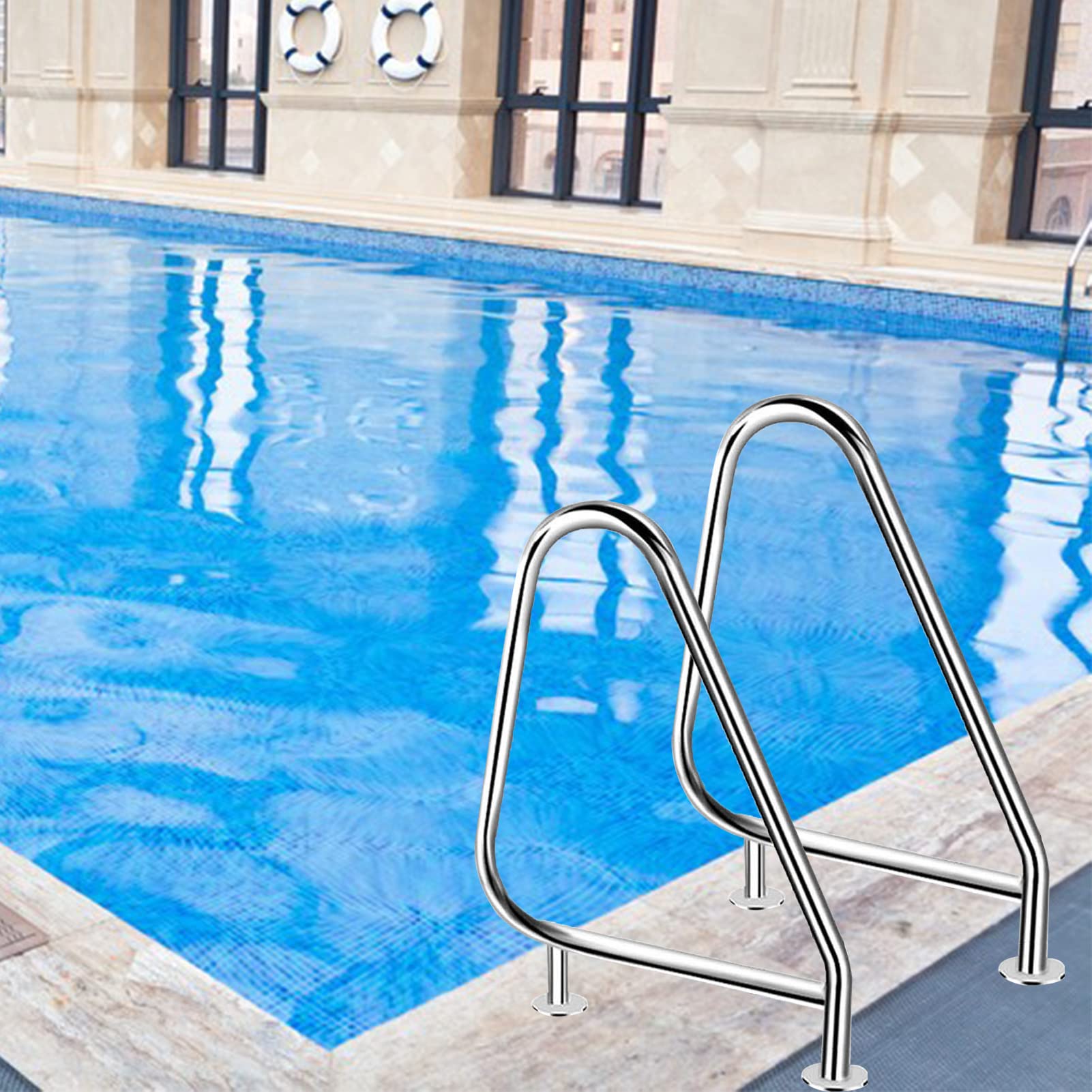 Mains courantes de piscine en inox avec tube à base pour escalier extérieur