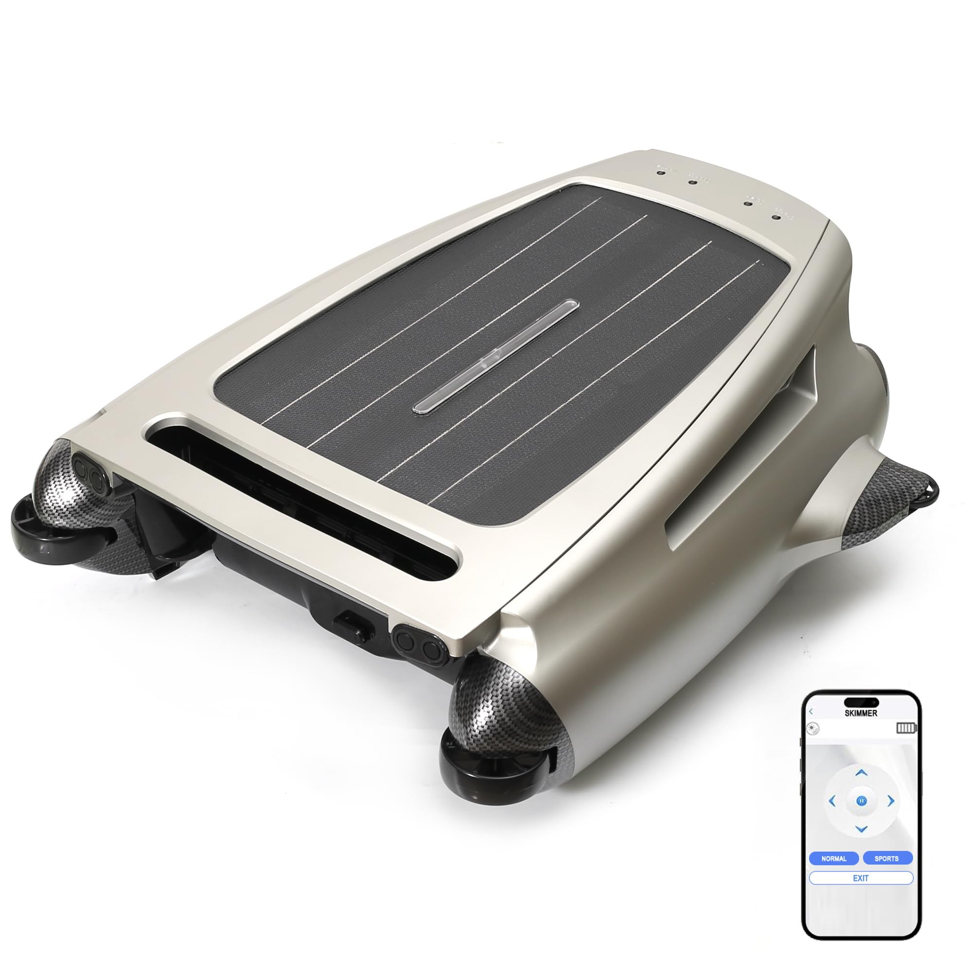 Solar Powered Robotic Pool Skimmer, Silvery | Automatic Pool Surface Cleaner Robot, App Control, 24/7 Continuous Cleaning, Dual Charging