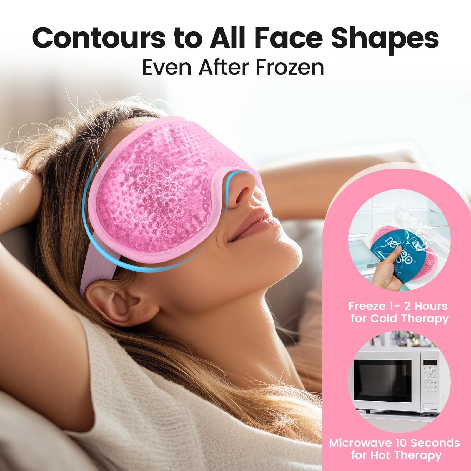 NEWGO Cooling Eye Mask for Puffy Eyes, Reusable Hot Cold Therapy Gel Cold Eye Mask for Migraine, Headache, Dark Circles, Dry Swollen Eyes, Sinus Pain-Light Pink