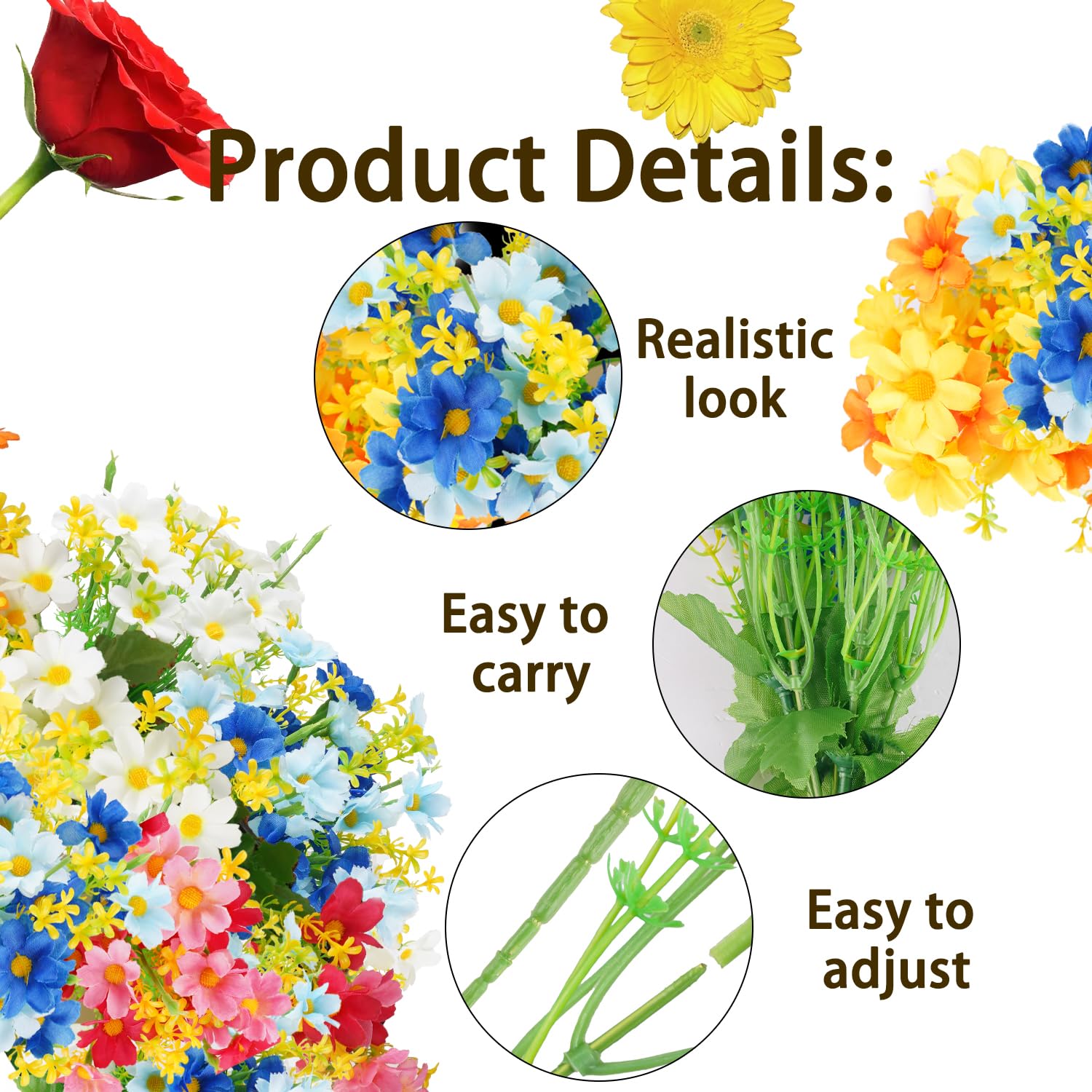Fleurs Artificielles Marguerite Bouquet Faux 6 Pcs Decoration Interieur Mariage