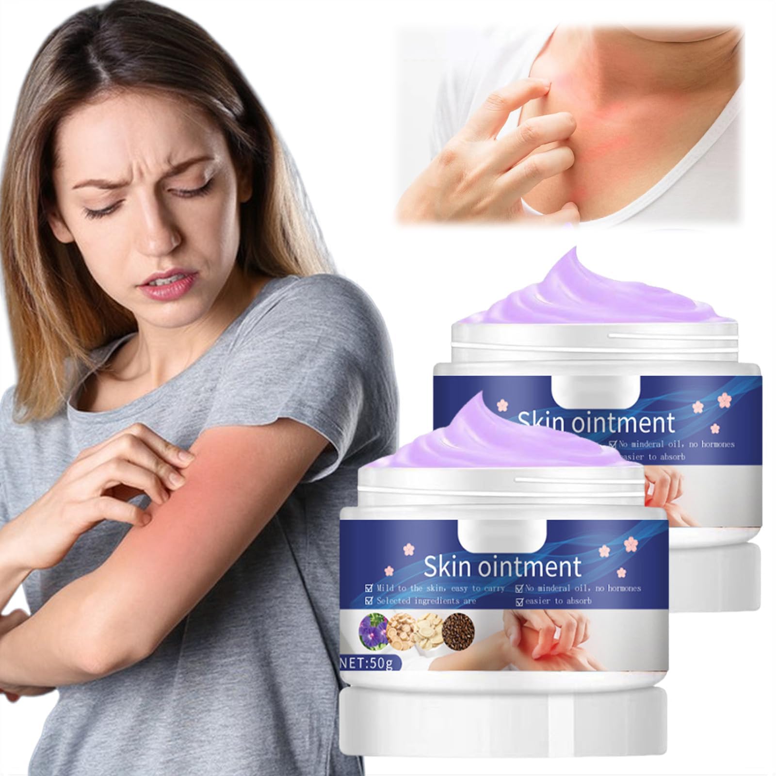 Azonee Skin Anti Itch Cream, Herbal Ointment, Organic Skin Cream for Body, Universal Herbal Soothing Cream for Neck, Back, Knees, Hands, and Legs - Portable & Easily Absorbed (2PCS)
