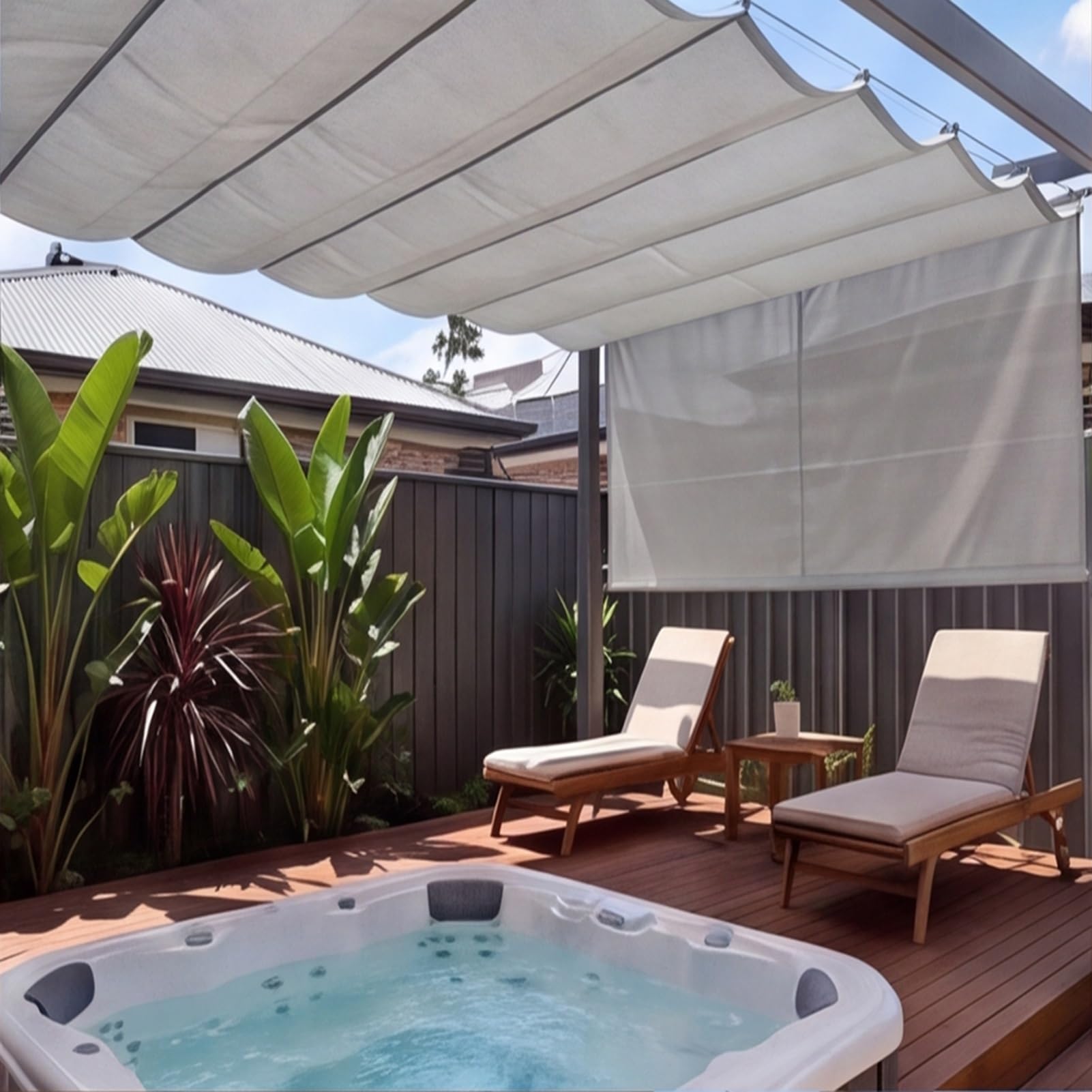 Ausziehbares Wellen-Sonnensegel 345 x 500 cm mit Ösen Und Kordel Wellenmarkise Verstellbar Schutz Uv-Schutz & Reißfest für Markise Terrasse Deck Hof Veranda Pavillon, Hellgrau