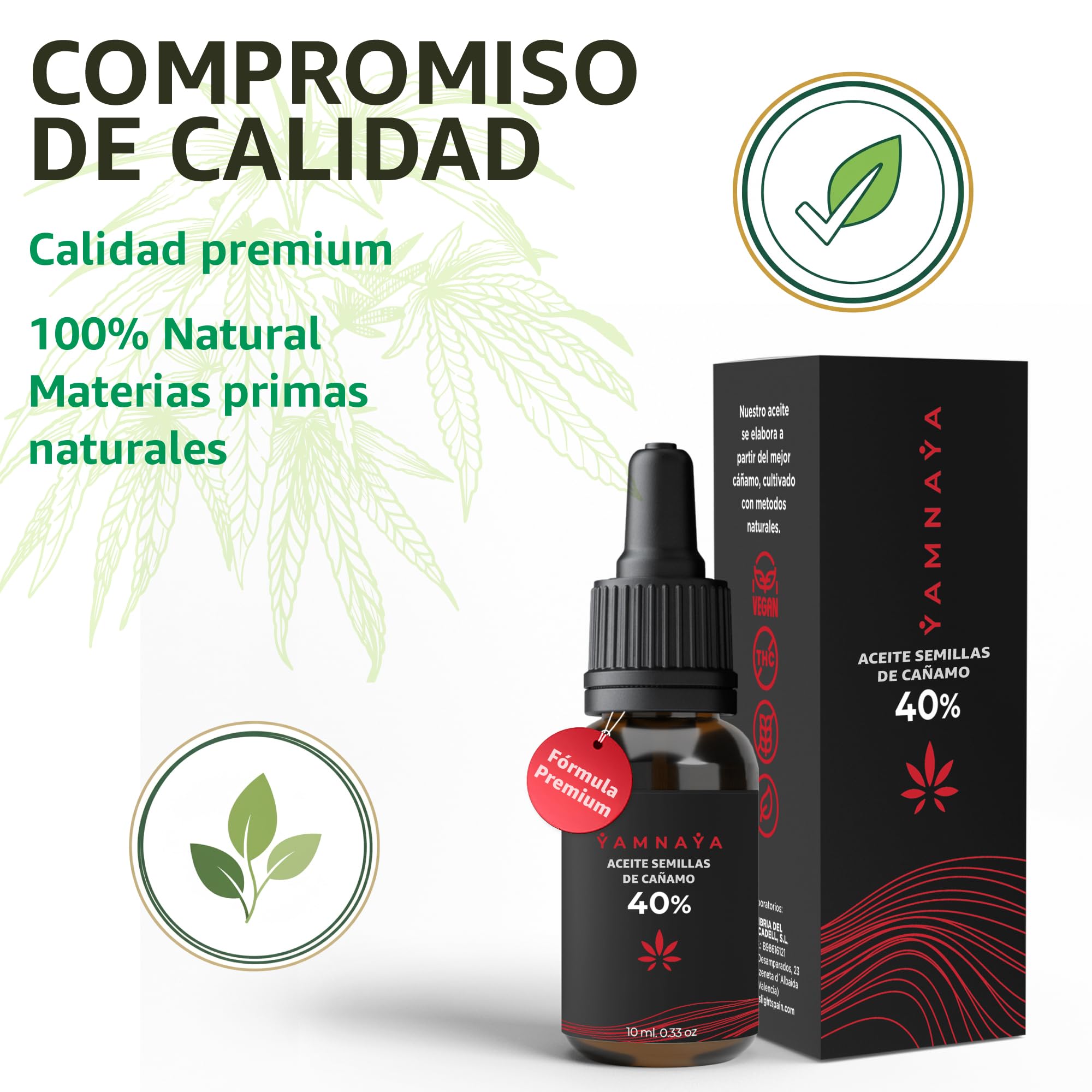 Aceite de semillas de cáñamo premium 40% | Prensado en frío y vegano | Aceite natural puro sin aditivos | Calidad ultra probada en laboratorio | Yamnaya