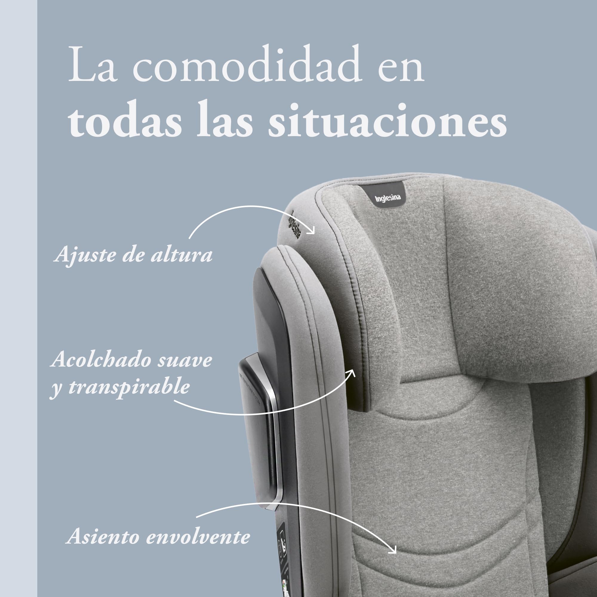 Inglesina Cartesio i-Size, Silla de coche Isofix, para Niños de 3 a 12 años aproximadamente, de 100 a 150 cm, color Moon Grey