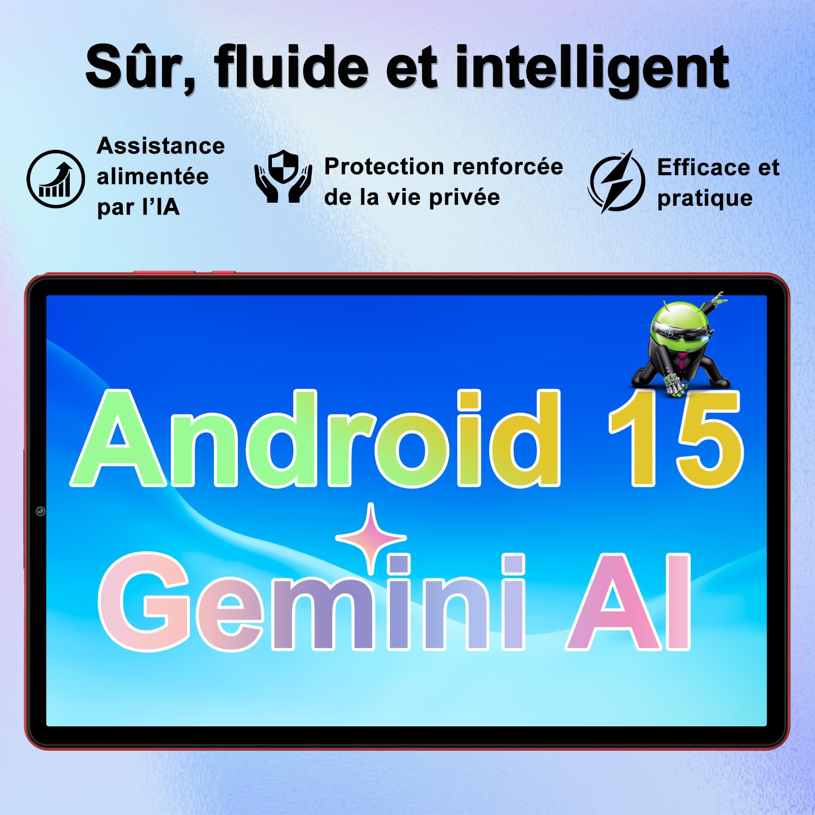 Tablet 10 Pollici Android 15 con Gemini AI, 30GB RAM + Espandibile 2TB ROM, WiFi 5G, BT5.0, Widevine L1, Octa-Core, Fotocamere 8MP/5MP, 6000mAh, con Tastiera, Mouse e Custodia – Rosso Scuro
