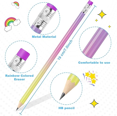 Miniatura 2 de Ainiv Lápices #2 HB, lápices número 2 con borrador, 12 lápices de macarrón, lápices de grafito, lápices de madera, lápices de regalo para niños,