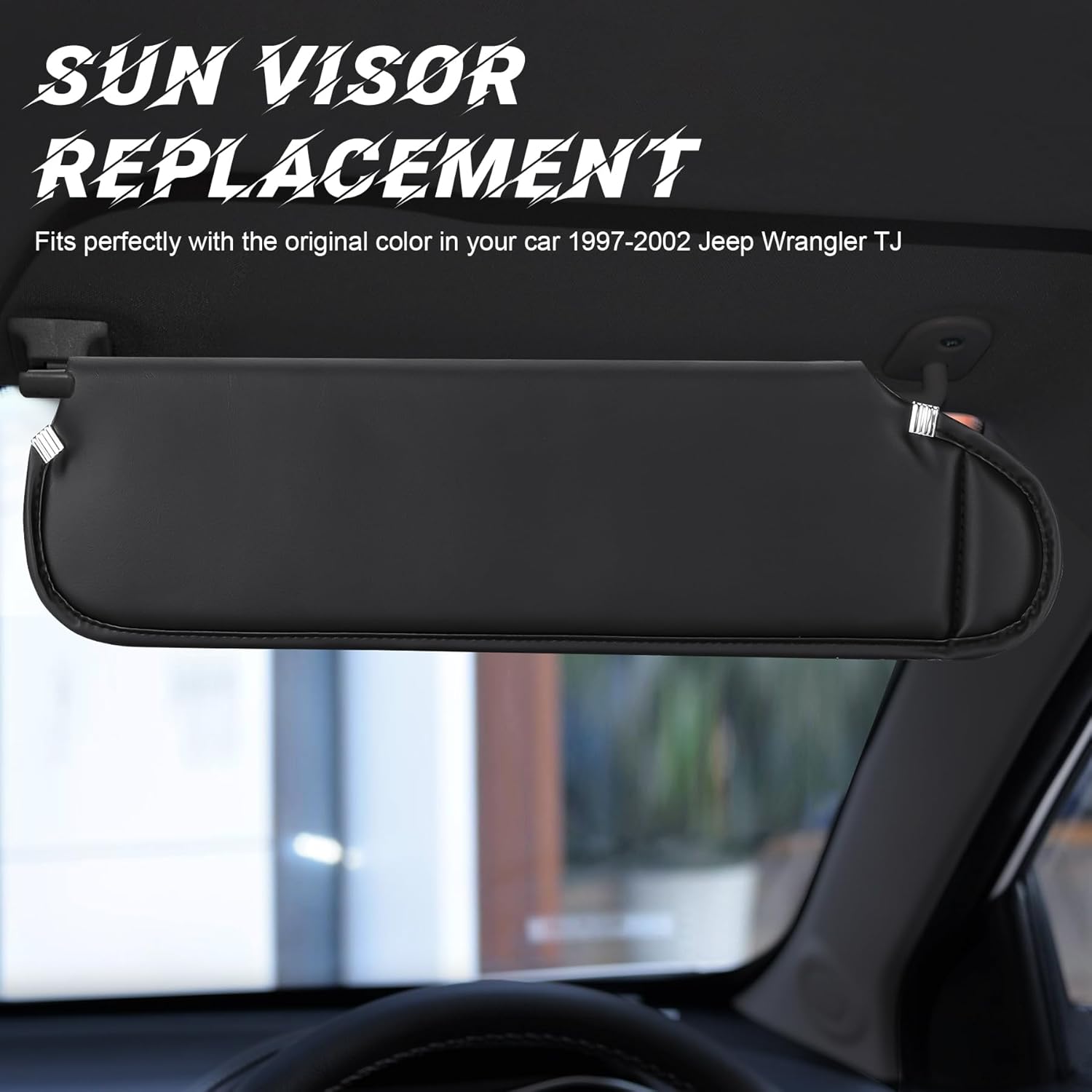 Black Right Passenger Side Sun Visor Replacement Compatible with 1997 1998 1999 2000 2001 2002 Jeep Wrangler TJ window car visor