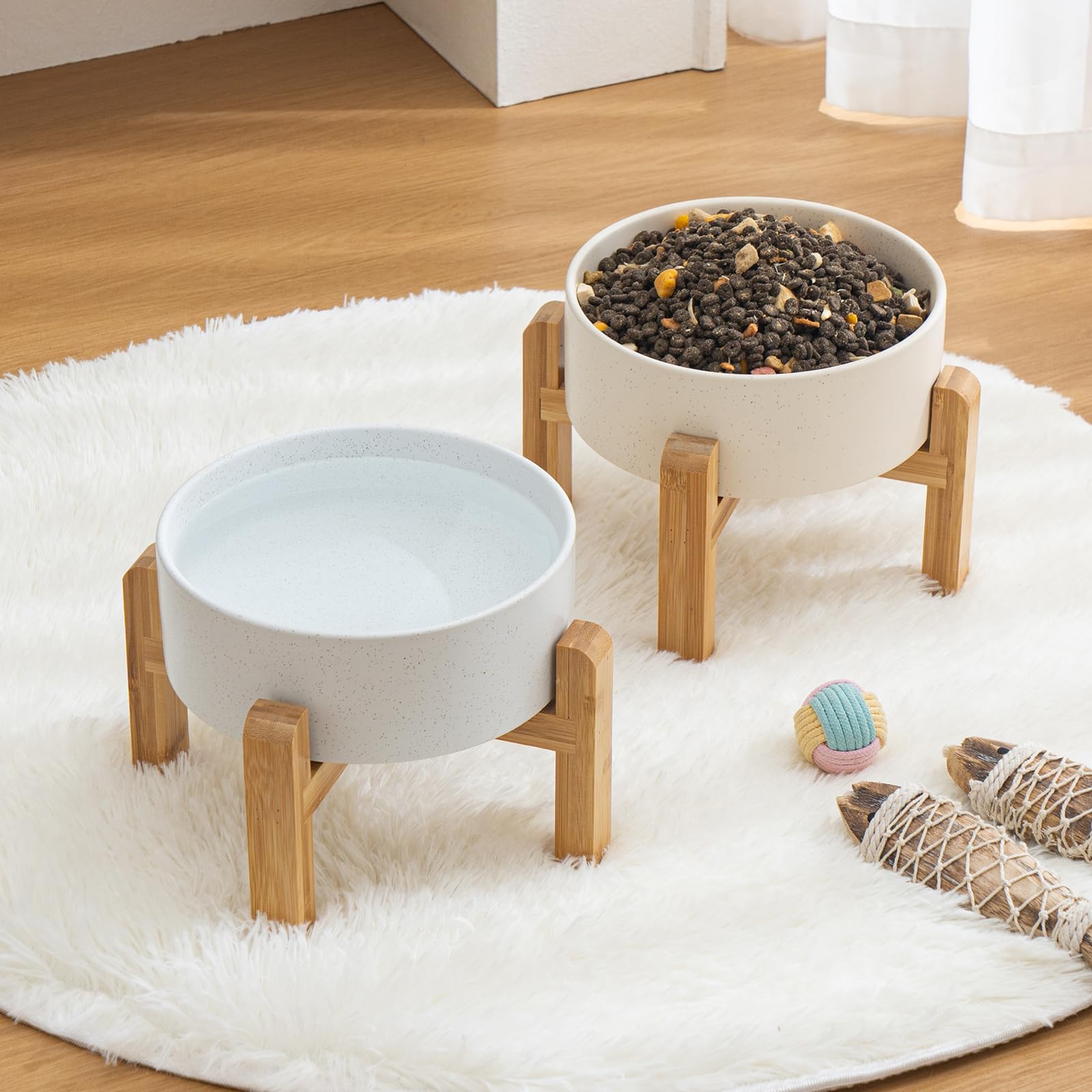 Erhöhter Futternapf aus Keramik – 20,3 cm großer Futternapf und Wassernapf mit erhöhtem, rutschfestem Bambusständer, Anti-Erbrechen, robuster Futternapf für mittelgroße und große Hunde