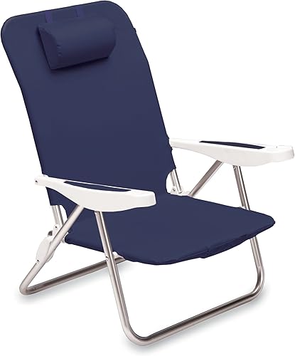 ONIVA - a Picnic Time Brand Monaco - Silla de playa reclinable, silla de playa plegable para exteriores, silla baja ligera (azul marino)