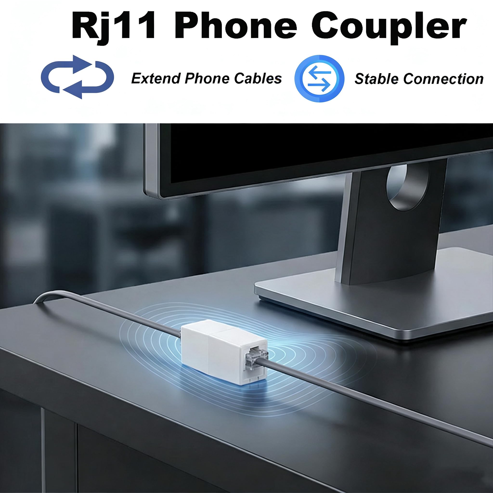 Telefon-Verlängerungskabel, 15 m lang, mit Standard-RJ11-Stecker und Telefon-Inline-Koppler, RJ11-Splitter und 25 Kabel-Clip-Halterungen, Grau
