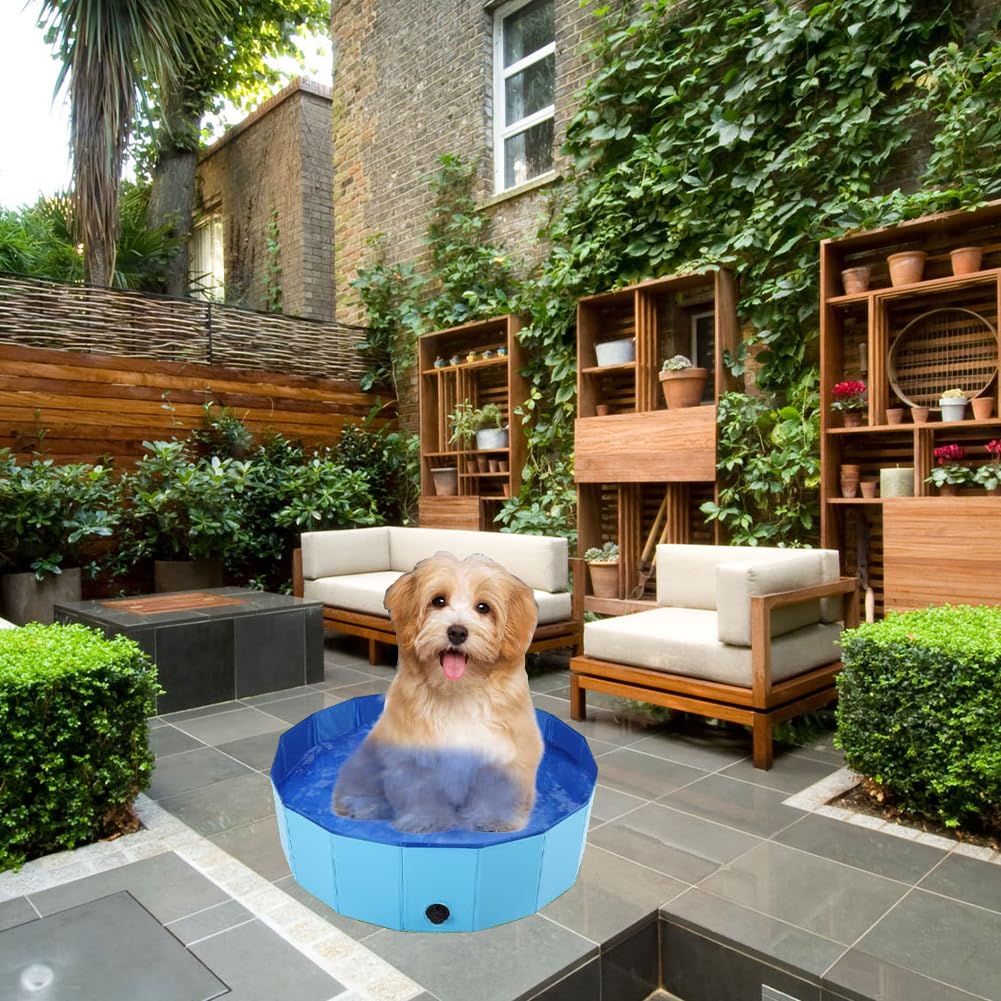 Piscina per cani, grande, 50 x 10 cm, pieghevole, per animali domestici, antiscivolo, portatile, in PVC, blu