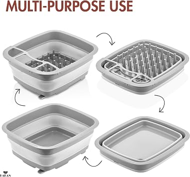 Hakan Collapsible Dish Drying Rack | Foldable Dish Drainer | Space Saving Kitchen Storage Tray Multipurpose Tub with Drain, 9L