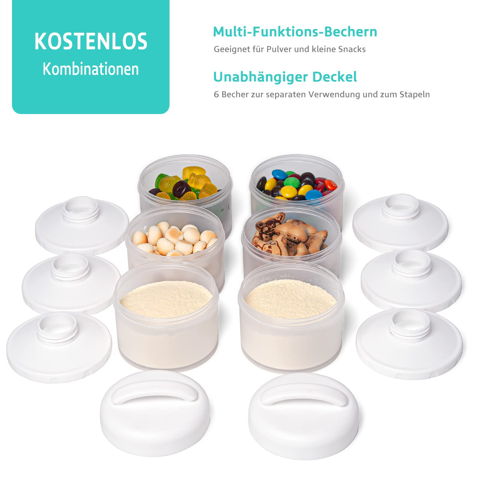 Termichy Latte in polvere per bambini, impilabile, contenitore per latte in polvere, 2 pezzi (bianco)