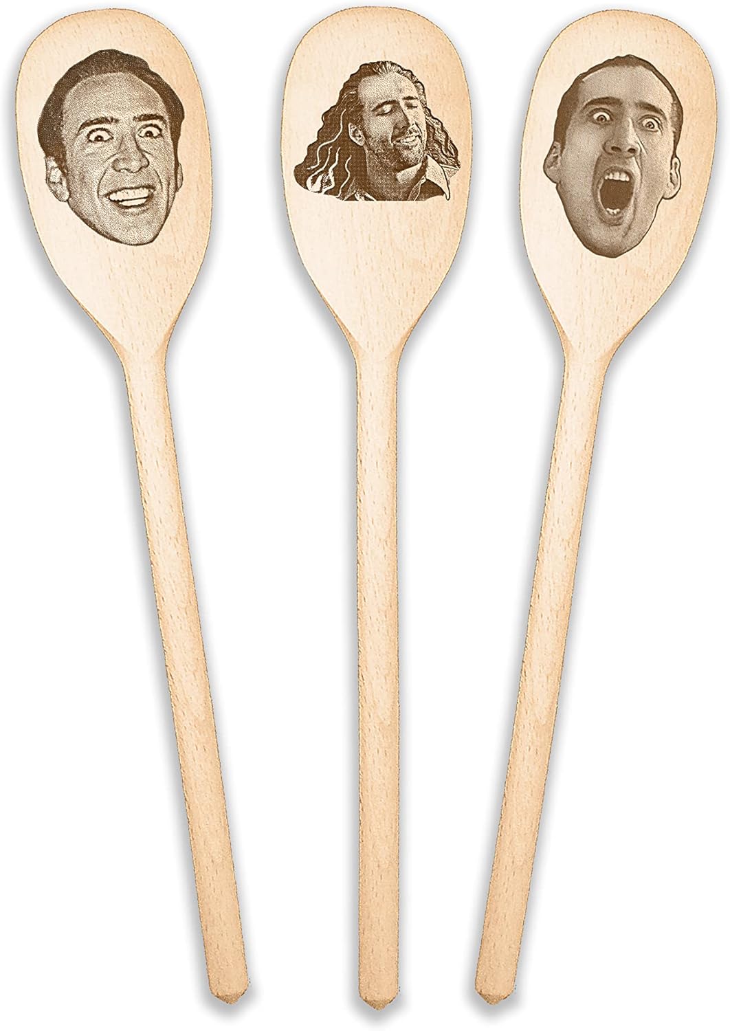 Nicolas Cage Face On Wooden Spoons Nic Cage On Things Nicolas Cage Gifts For Birthday Housewarming Gift Funny Meme Gift Chef Cook Fan Gift (3 SPOONS SET)