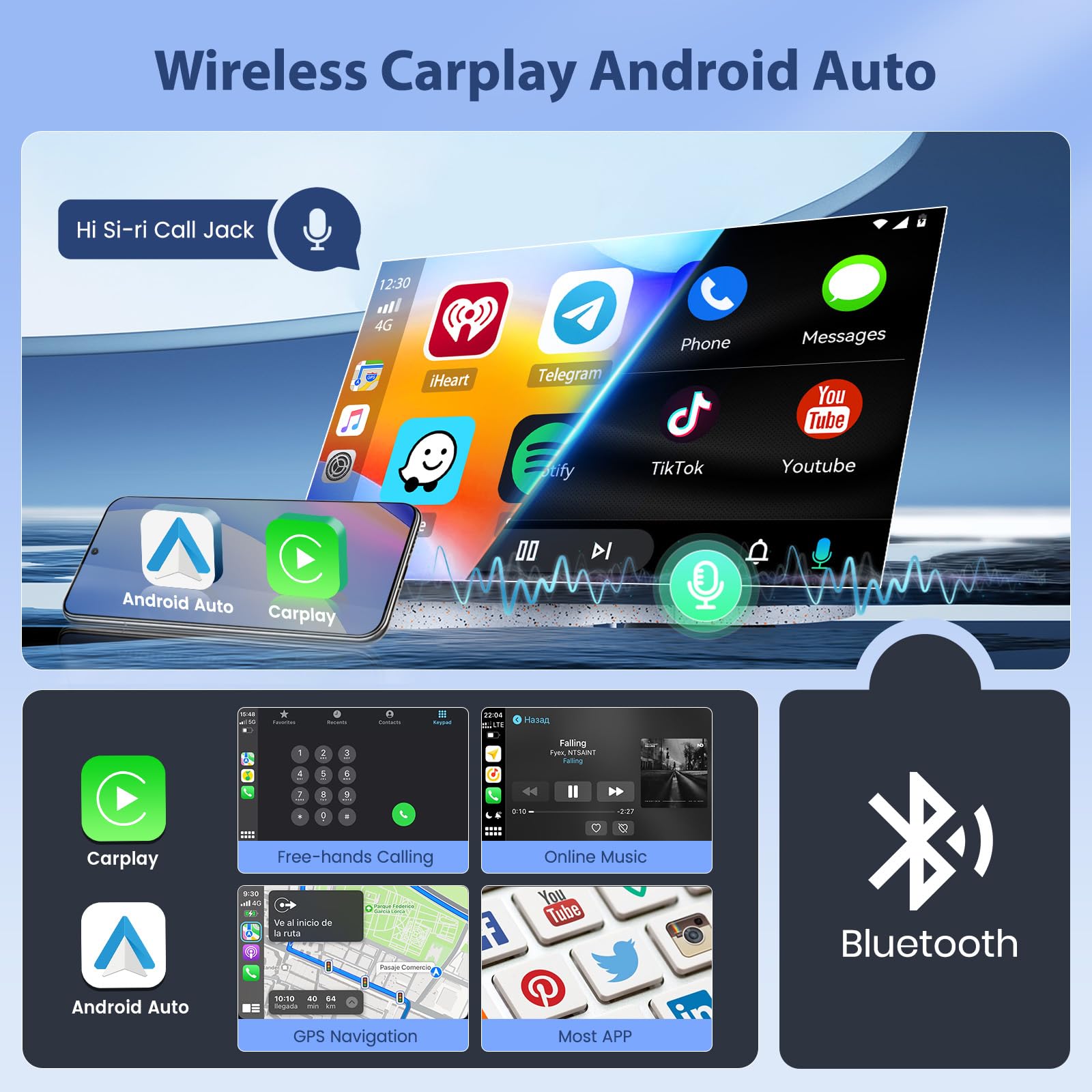 Hikity [4+64GB] Autoradio Android 15 per Fiat Panda 2013-2020 Radio Carplay Android Auto Schermo Wireless 7 Pollici IPS Bluetooth Mirror Link Navi GPS AI DSP WiFi FM RDS SWC