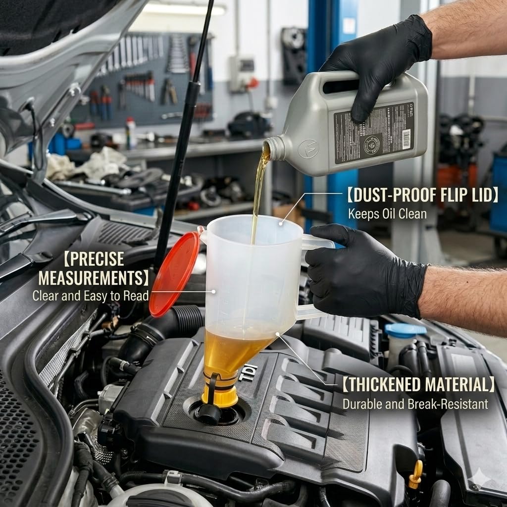 VCC 17-Piece No-Spill Oil Funnel Kit, 1.5QT Engine Oil Change & Refill Funnel with 12 Threaded Adapters, Leak-Proof Oil Filling Tool for Cars, Trucks, SUVs, Motorcycles & ATVs