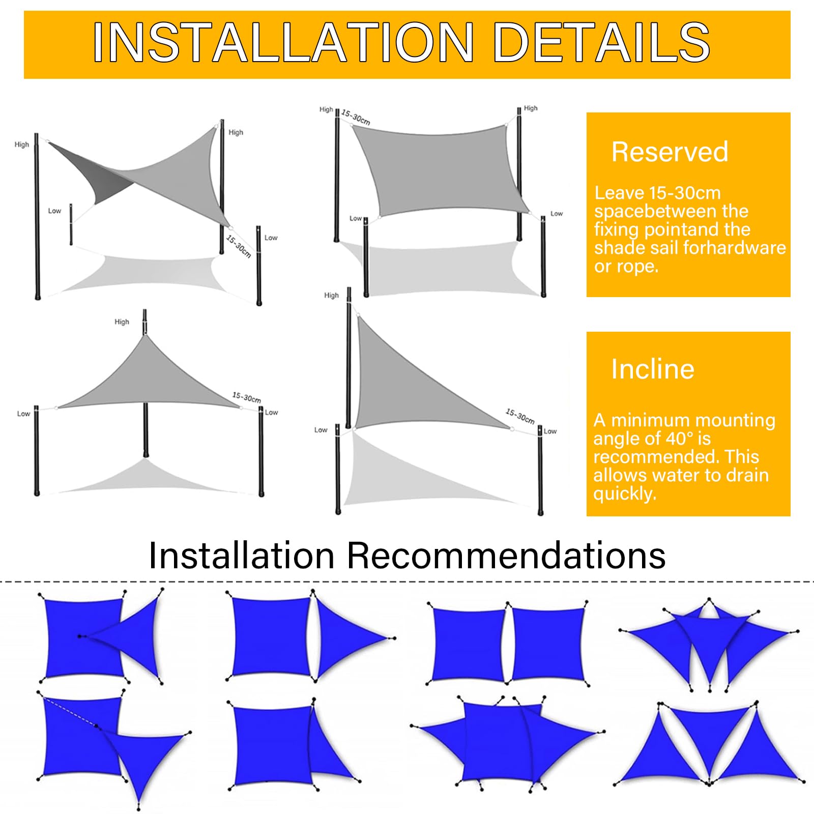 Voile d'ombrage Triangle Imperméable Protection UV 2m x 2m x 2.8m Bâche dombrages avec Cordes de Fixation Protection Solaire pour Jardin Patio Terrasse Camping Extérieur Balcon. Blanc crème