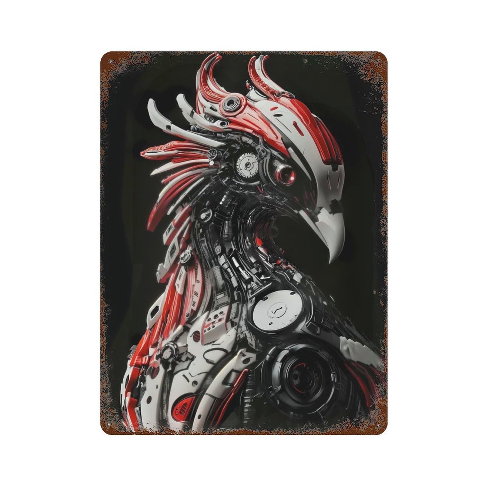 Rust Effect Cybernetic Phoenix Rustic Tin Plaque 15.7"x11.8", Decorative Metal Wall Art for Farmhouse, Kitchen And Entryway Decor