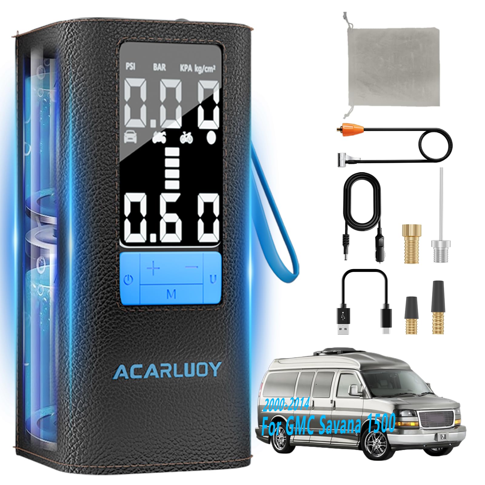 Portable Air Compressor for Car Tires - 3X Faster Inflation Fit for GMC Savana 1500 2000-2014 6000mAh Battery