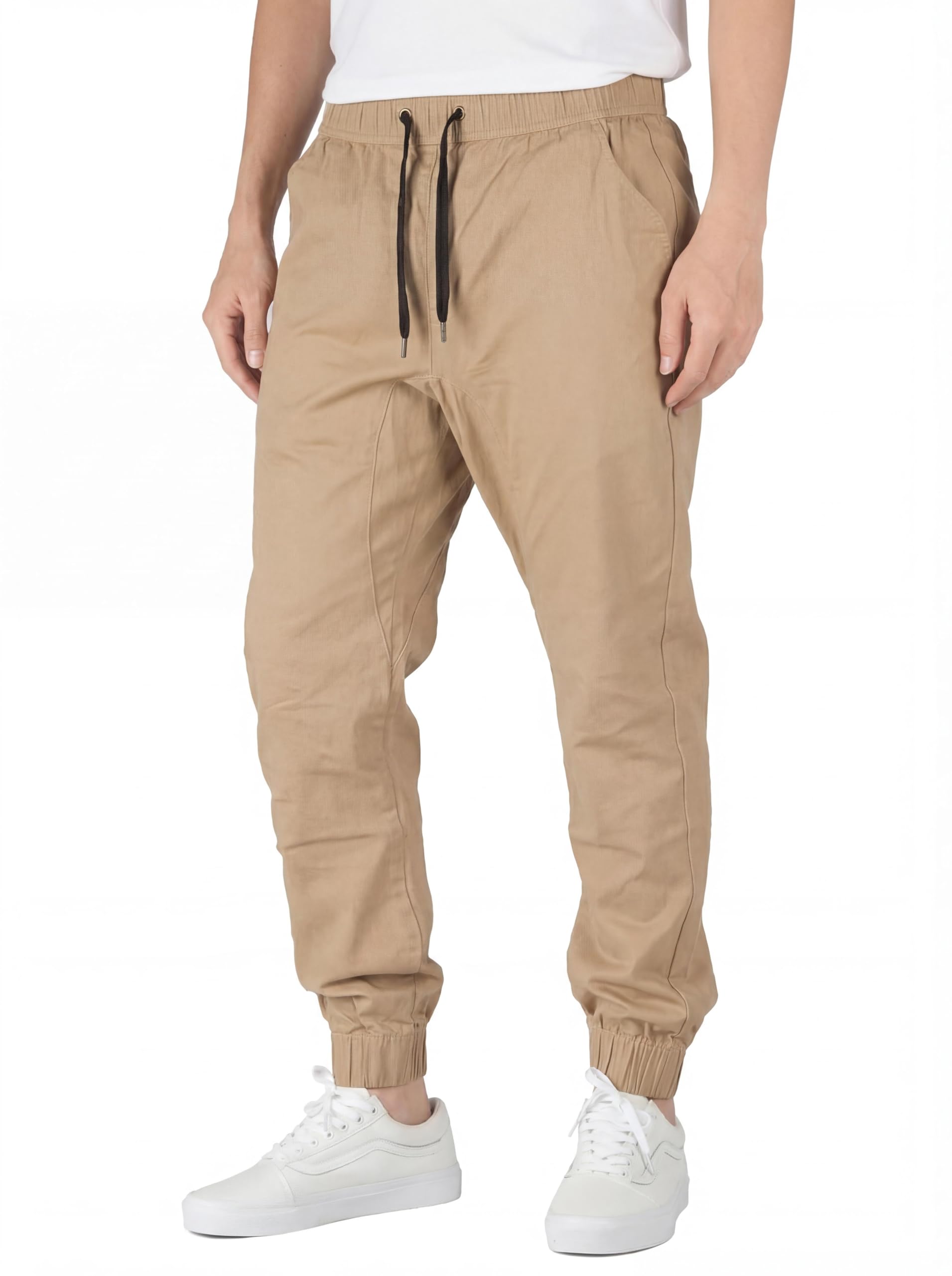 Khaki Chino Joggers for Men Twill Stretch Casual Pants with Pockets